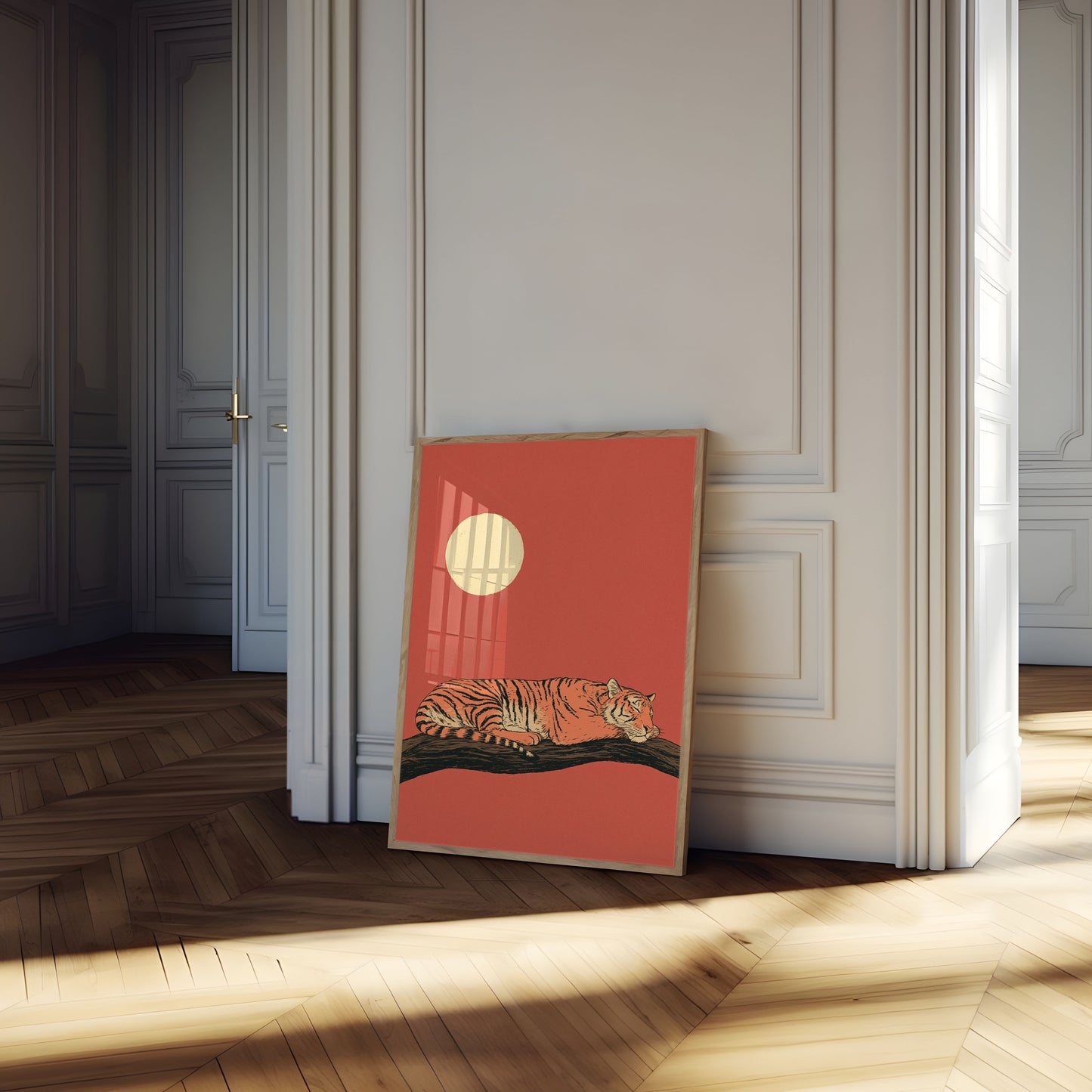 Tigre au repos sous la lune - Affiche