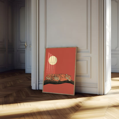 Tigre au repos sous la lune - Affiche