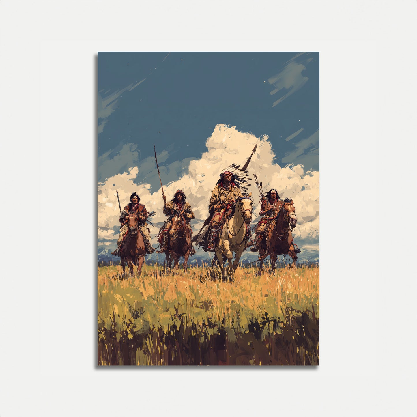 Native American Riders Prairie Poster