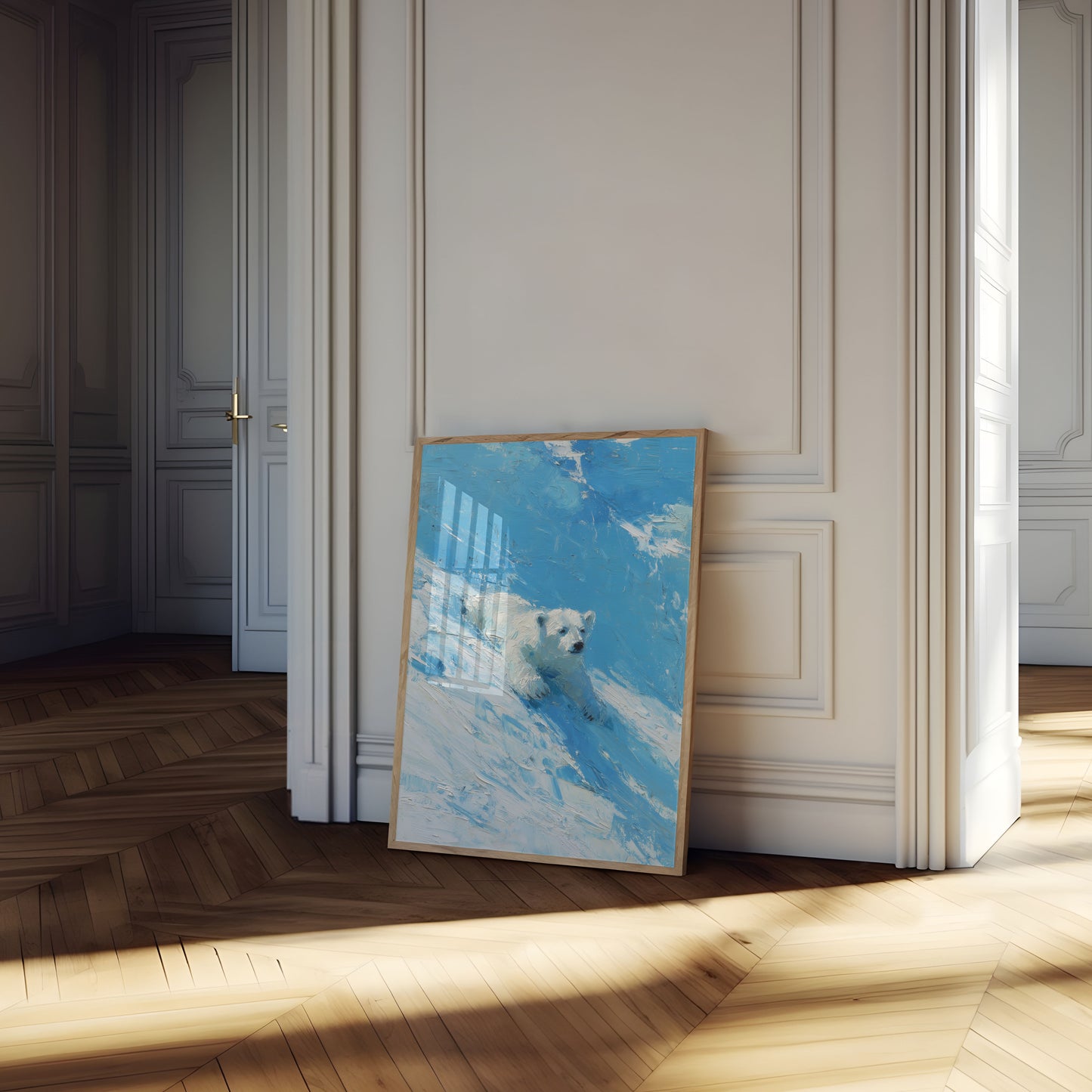 Polar Bear Swimming in Blue Poster