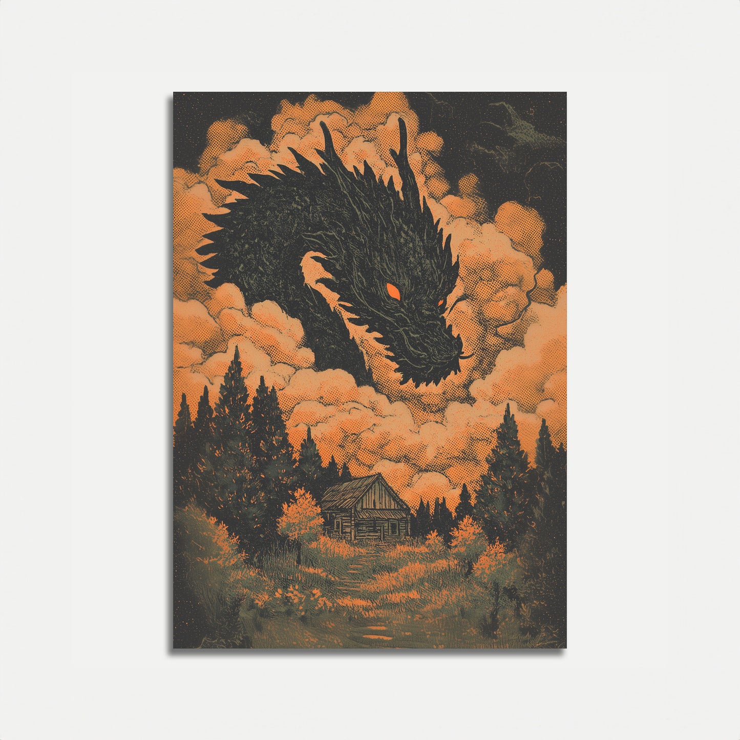 Dragon Rising from Forest Poster