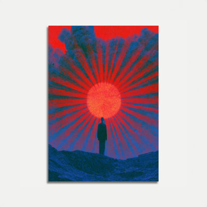 Plakat: Einsame Gestalt der Sonne zugewandt
