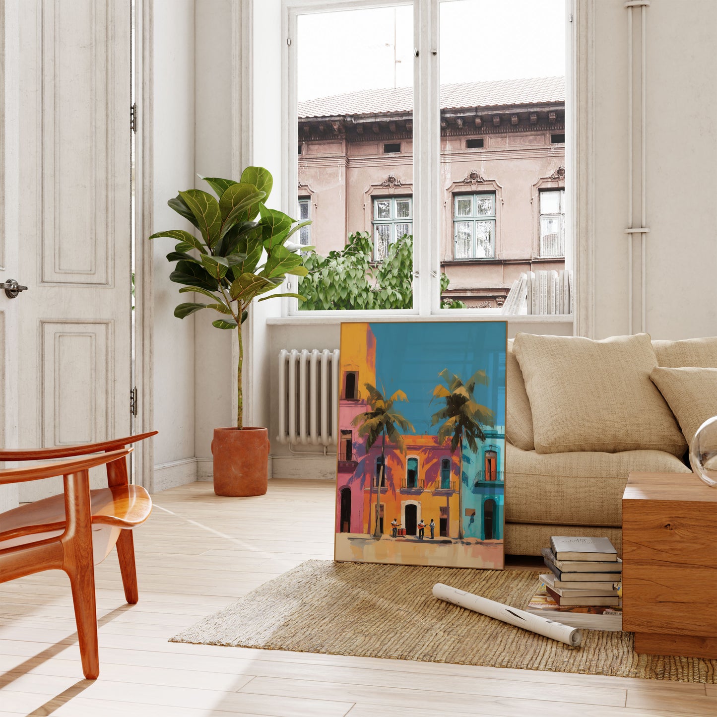 Farverig kolonial arkitektur plakat