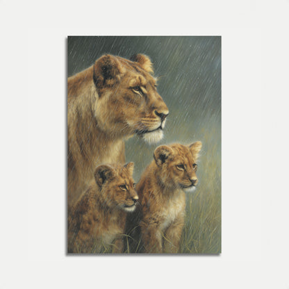 Affiche de Lionne et Lionceaux sous la Pluie