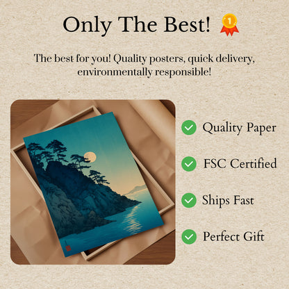 Pôster de Paisagem Japonesa com Penhascos ao Luar