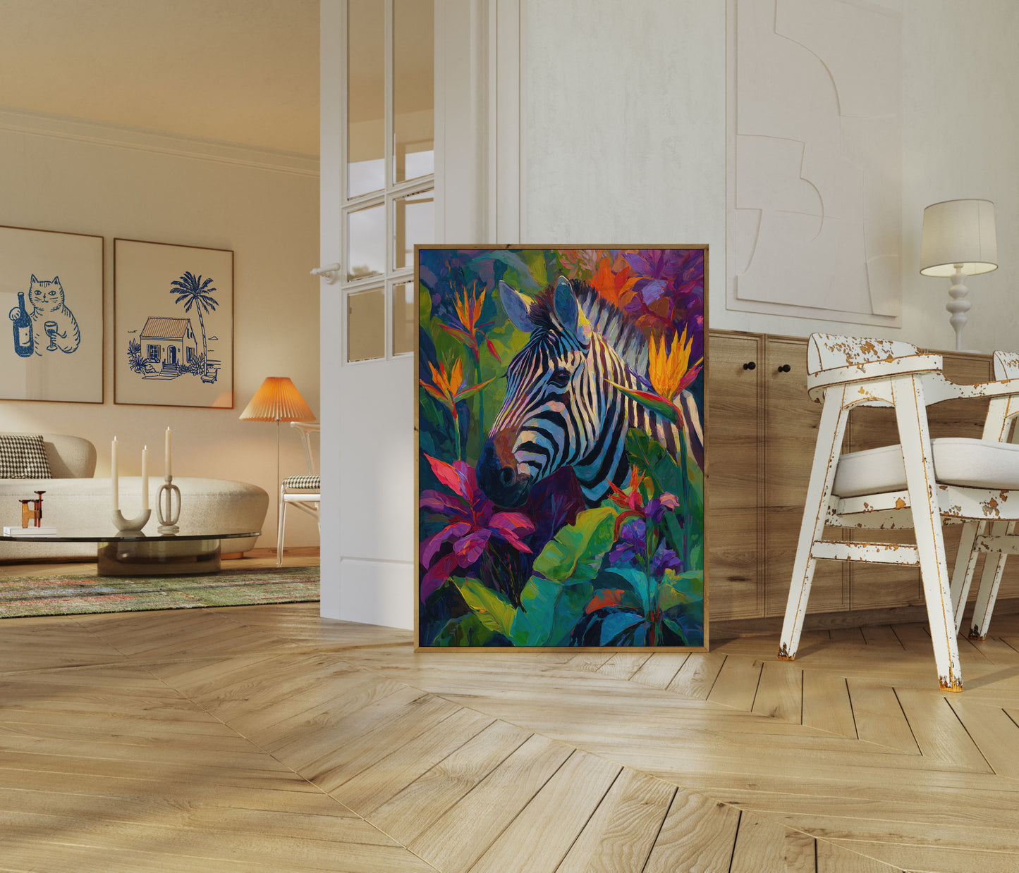 Colorful Zebra Botanical Poster