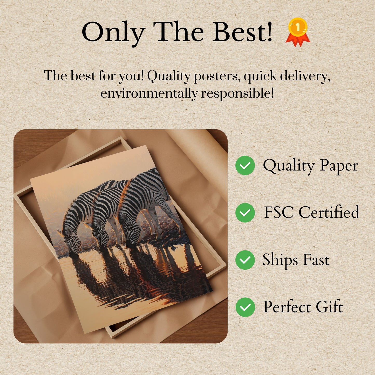 Cartel de Cebras en el Abrevadero al Atardecer