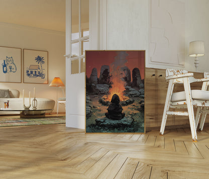 Solitary Meditation by Ancient Stones Poster