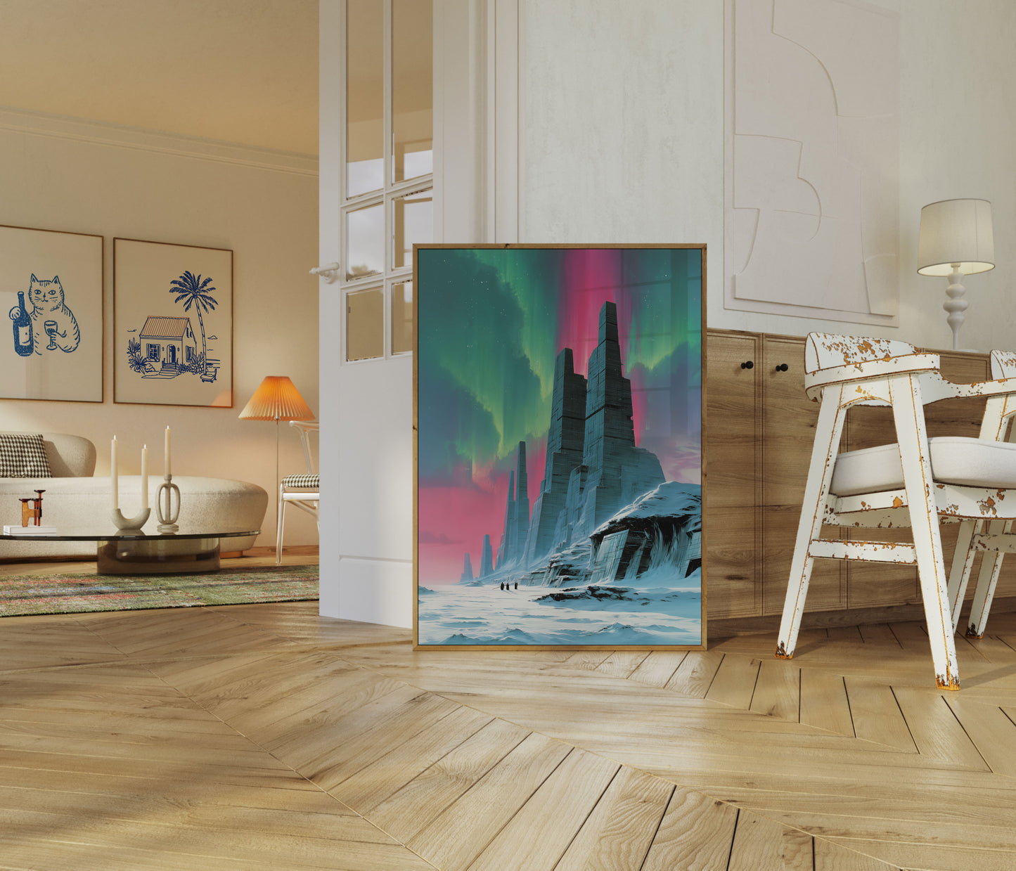 Aurora Borealis Futuristische Torens Poster