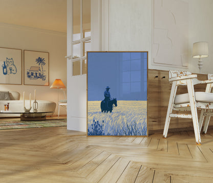 Poster: Cowboy a cavallo in campi dorati