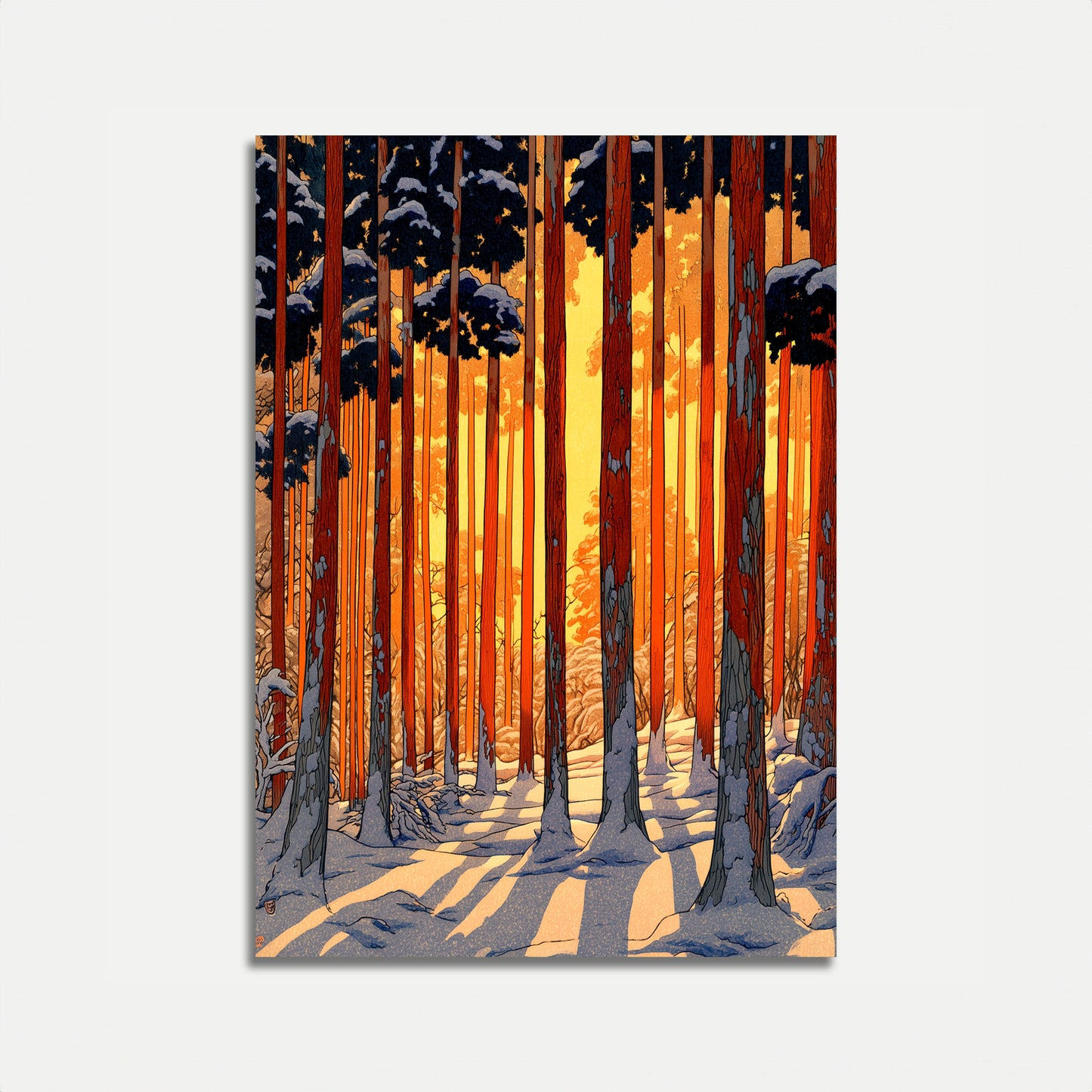 Affiche Coucher de Soleil en Forêt Hivernale