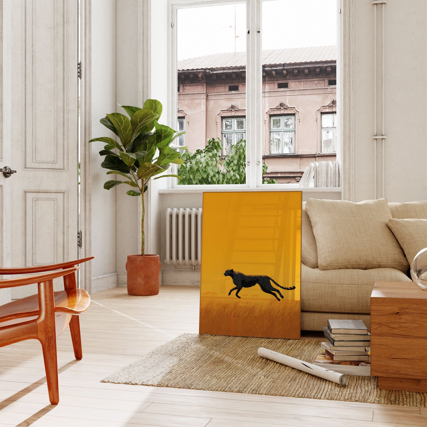 Jachtluipaard die door de Savanne rent Poster