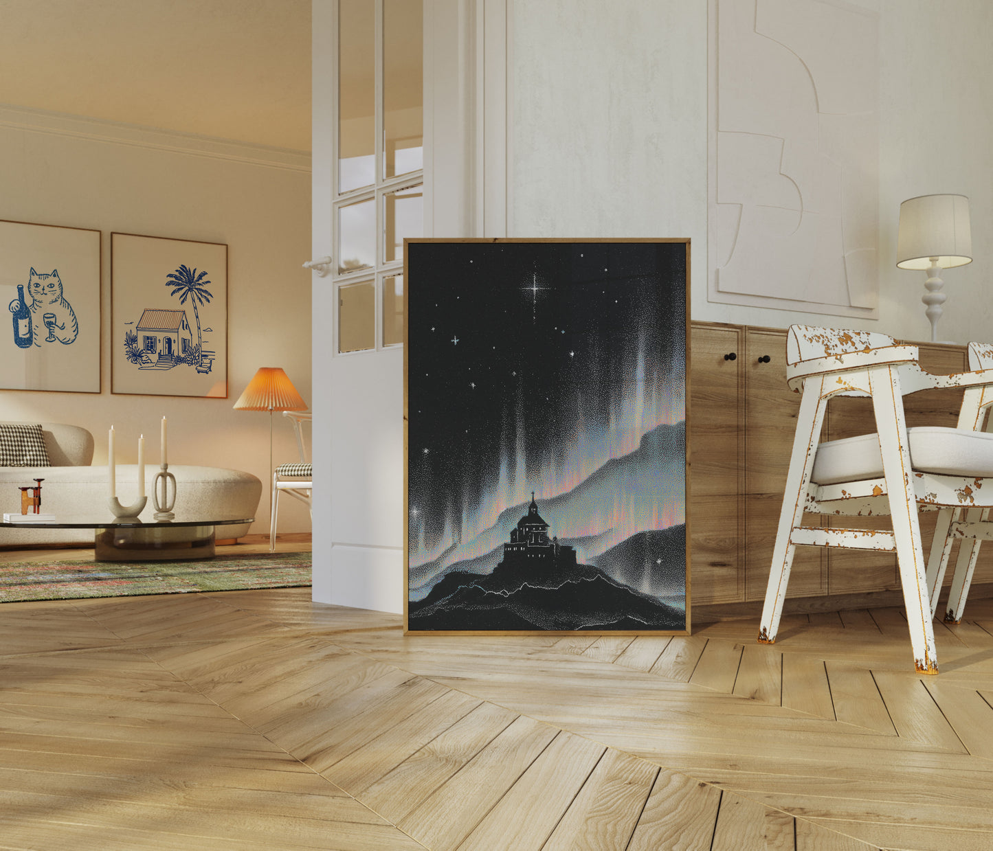 Mystisk slott Aurora Borealis affisch