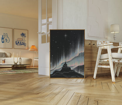 Mystisk slott Aurora Borealis affisch