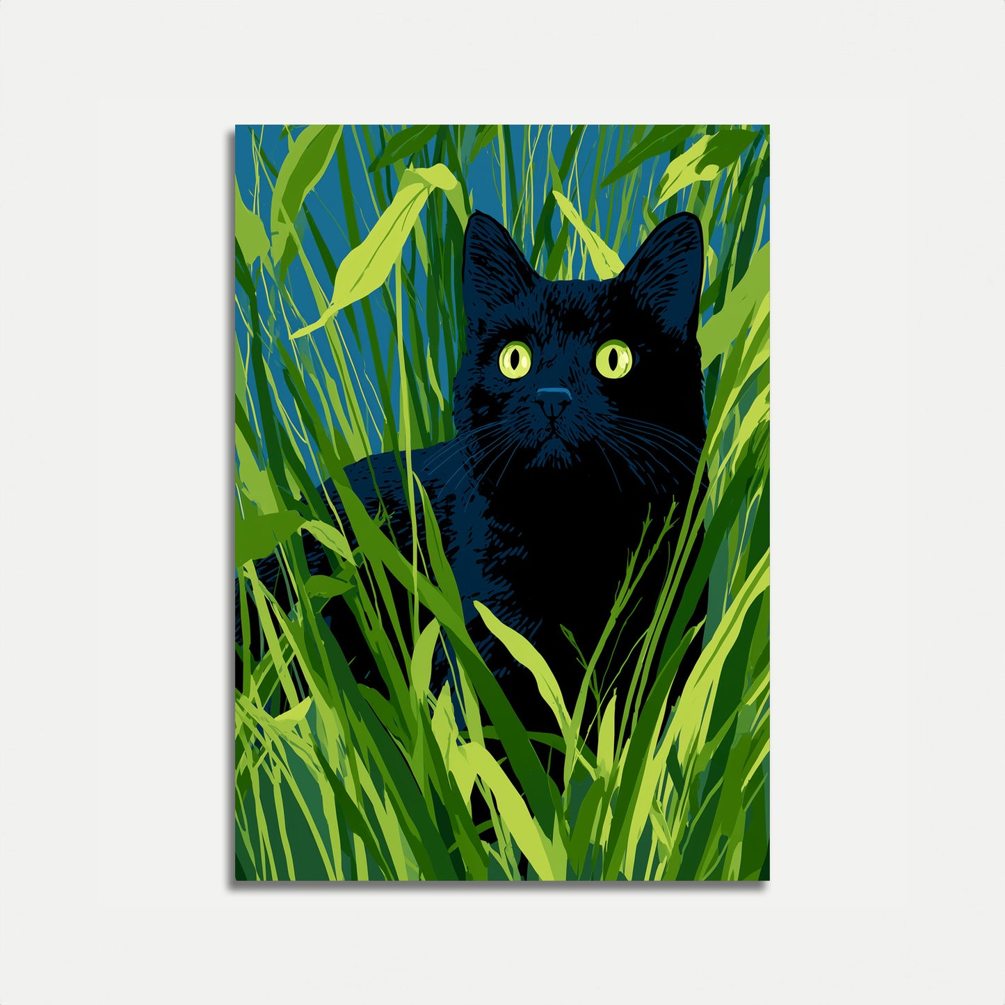 Black Cat in Tall Grass Poster