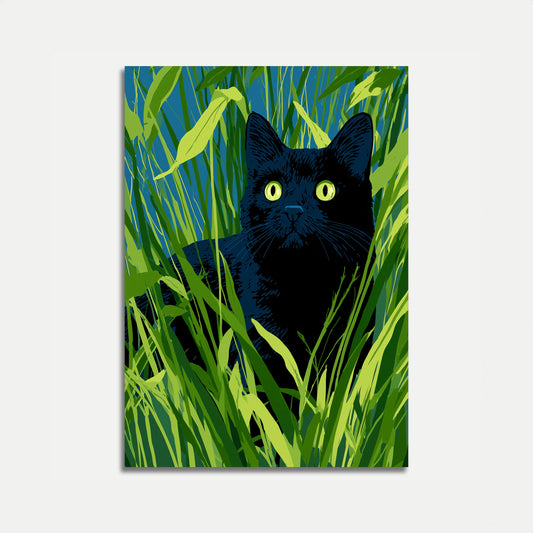 Schwarze Katze im hohen Gras Plakat