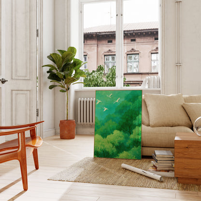 Volare Uccelli Sopra Foresta Poster