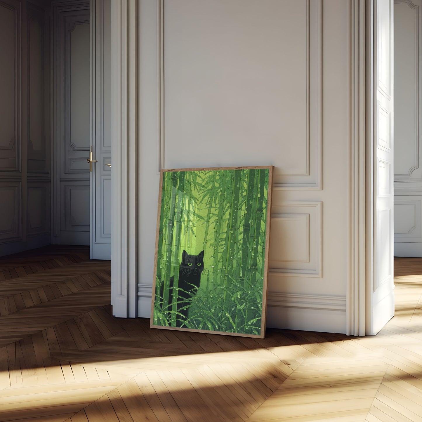 Black Cat in Bamboo Forest Poster
