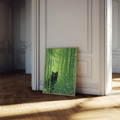 Black Cat in Bamboo Forest Poster