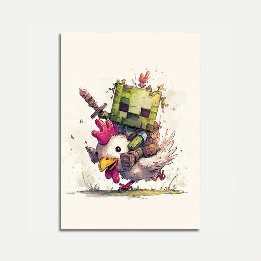 Minecraft Chicken Battle Warrior Poster