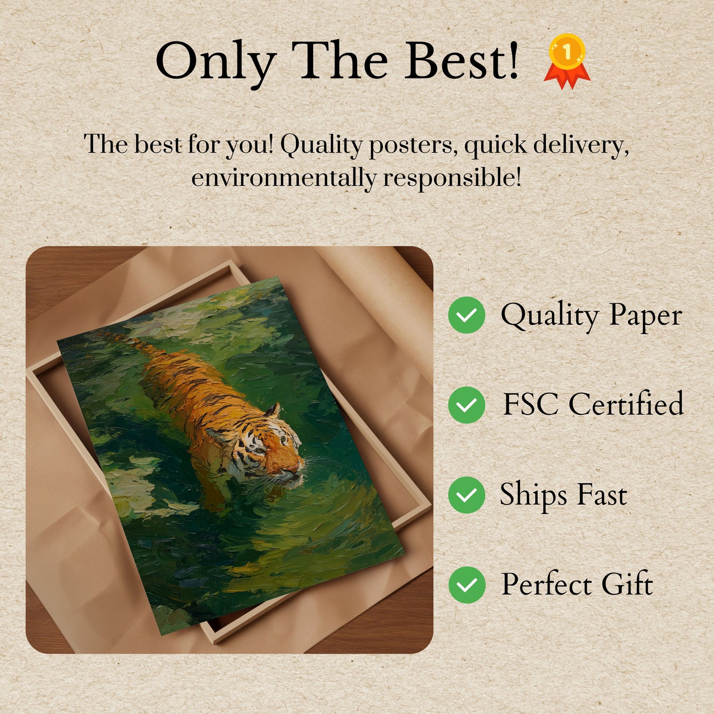 Tiger Swimming in Water Poster