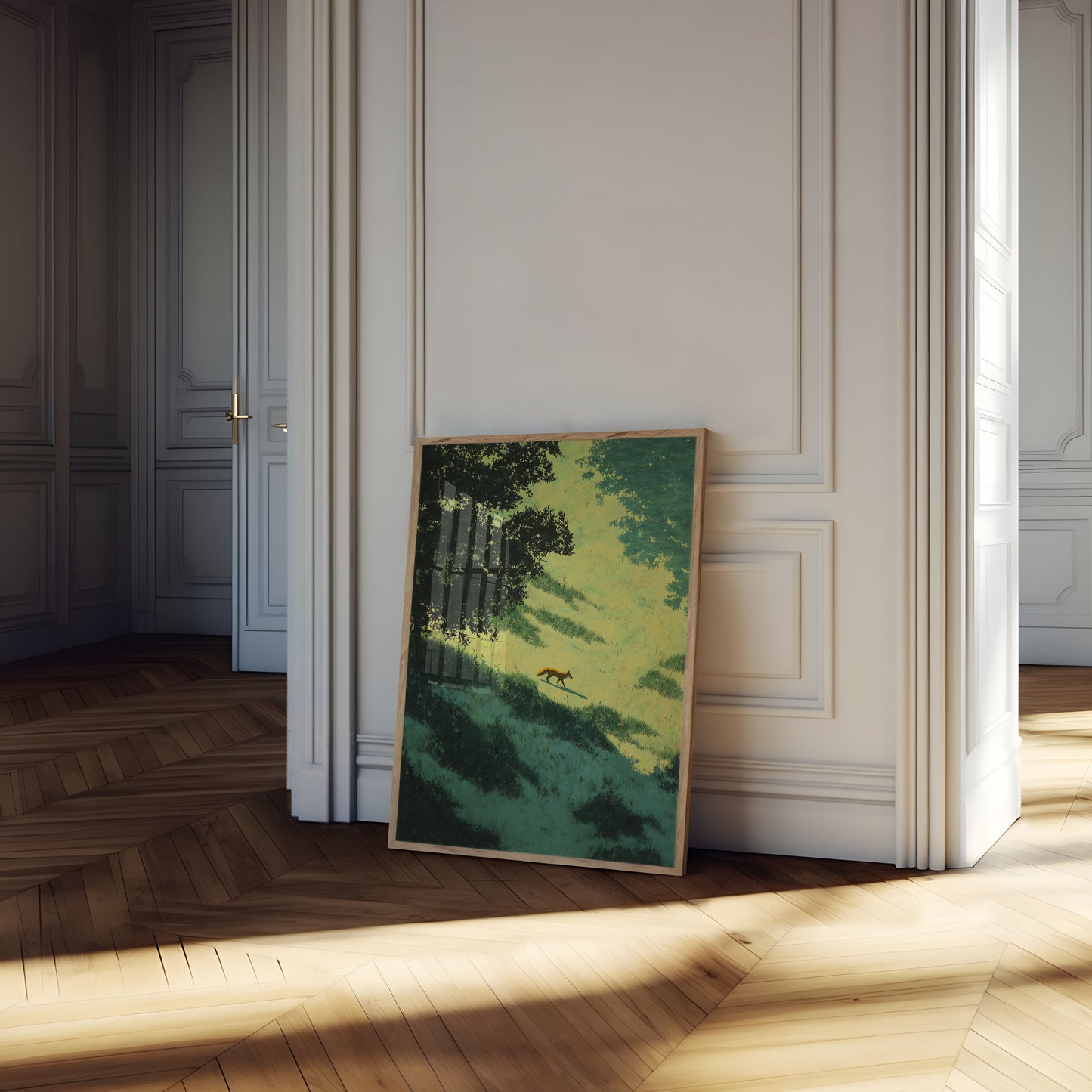 Fox Running Through Meadow Poster