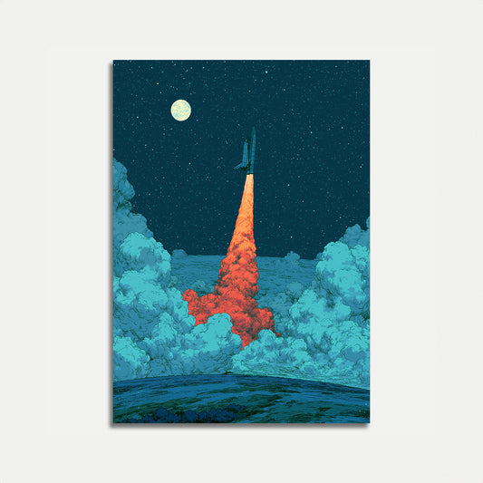 Rocket Launch Under Moonlight Poster
