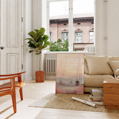 Póster del atardecer en flor de cerezo en Kioto