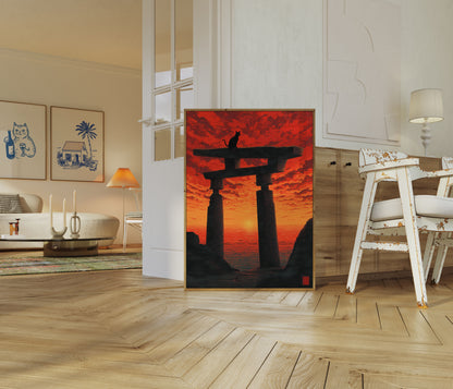 Japanese Torii Gate Sunset Poster