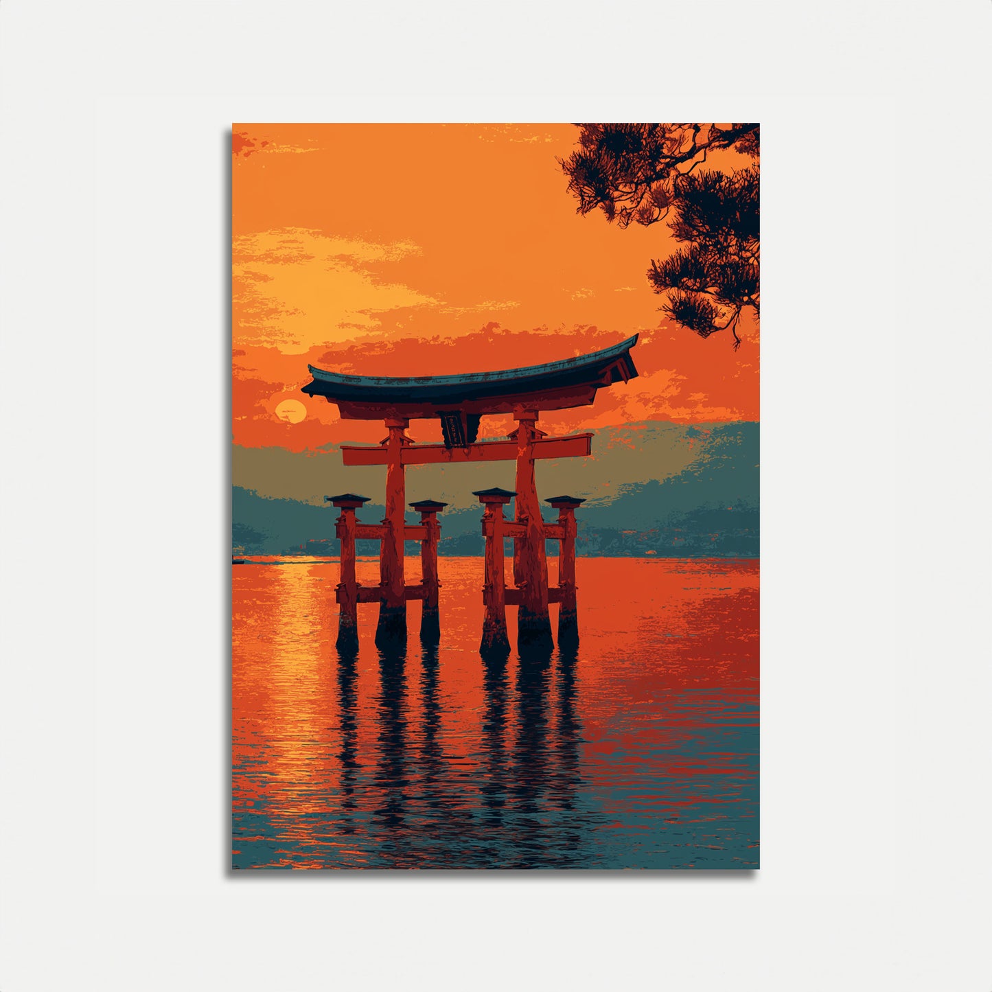 Affiche Coucher de Soleil Portique Torii Japonais