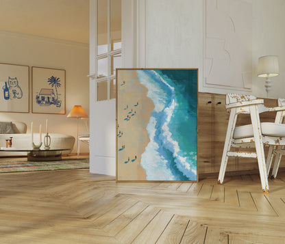 Aerial Beach Surfers Poster
