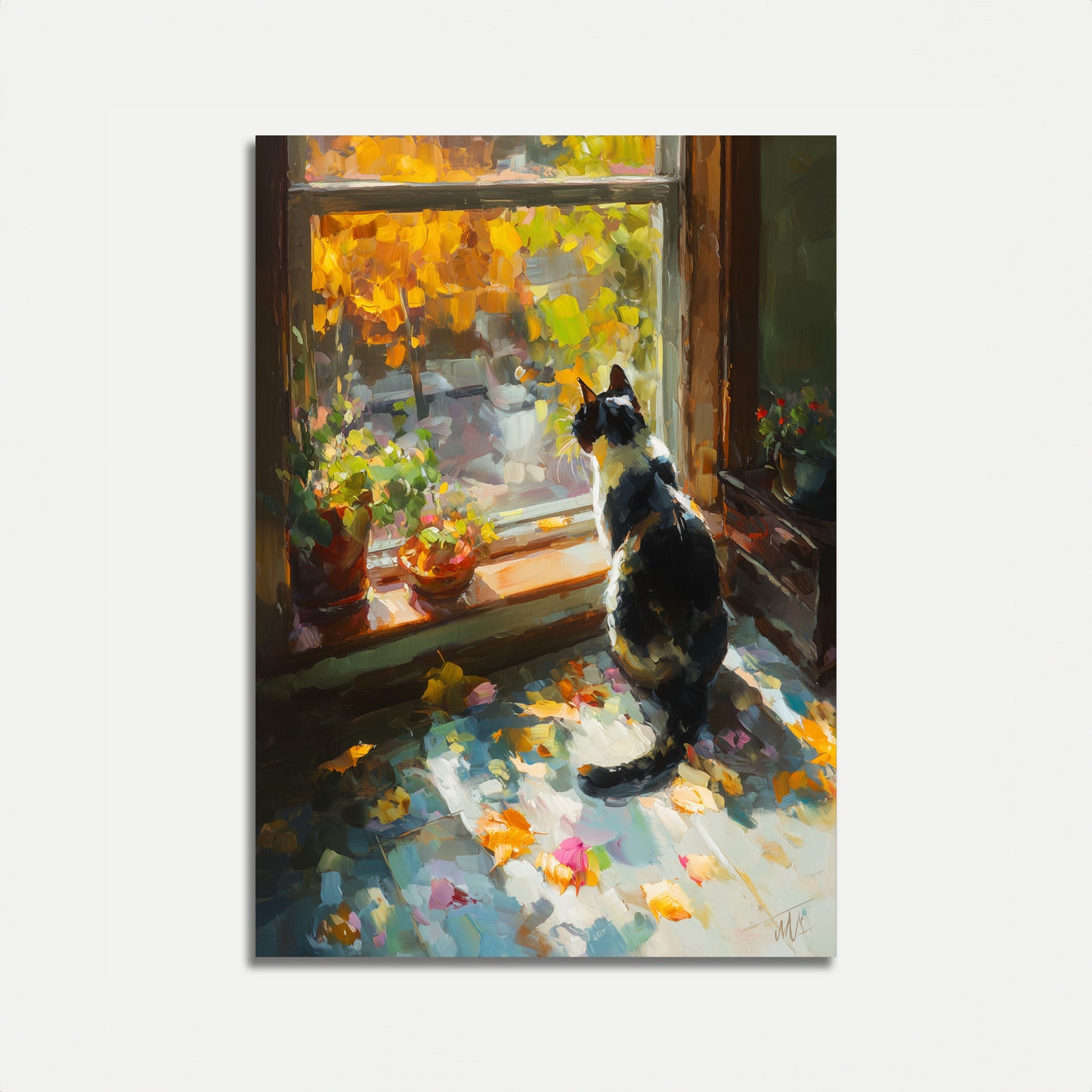 Poster Gatto Nero Finestra Autunnale
