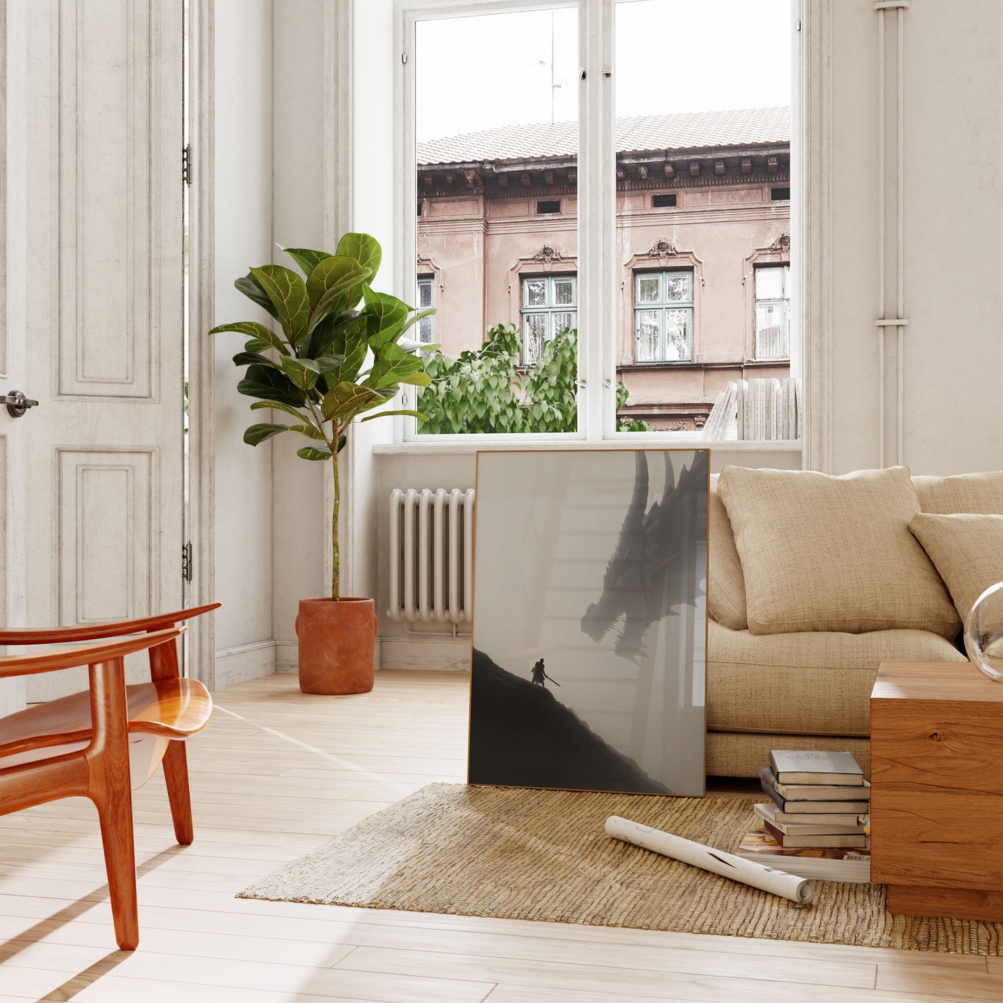 Póster de enfrentamiento del guerrero dragón