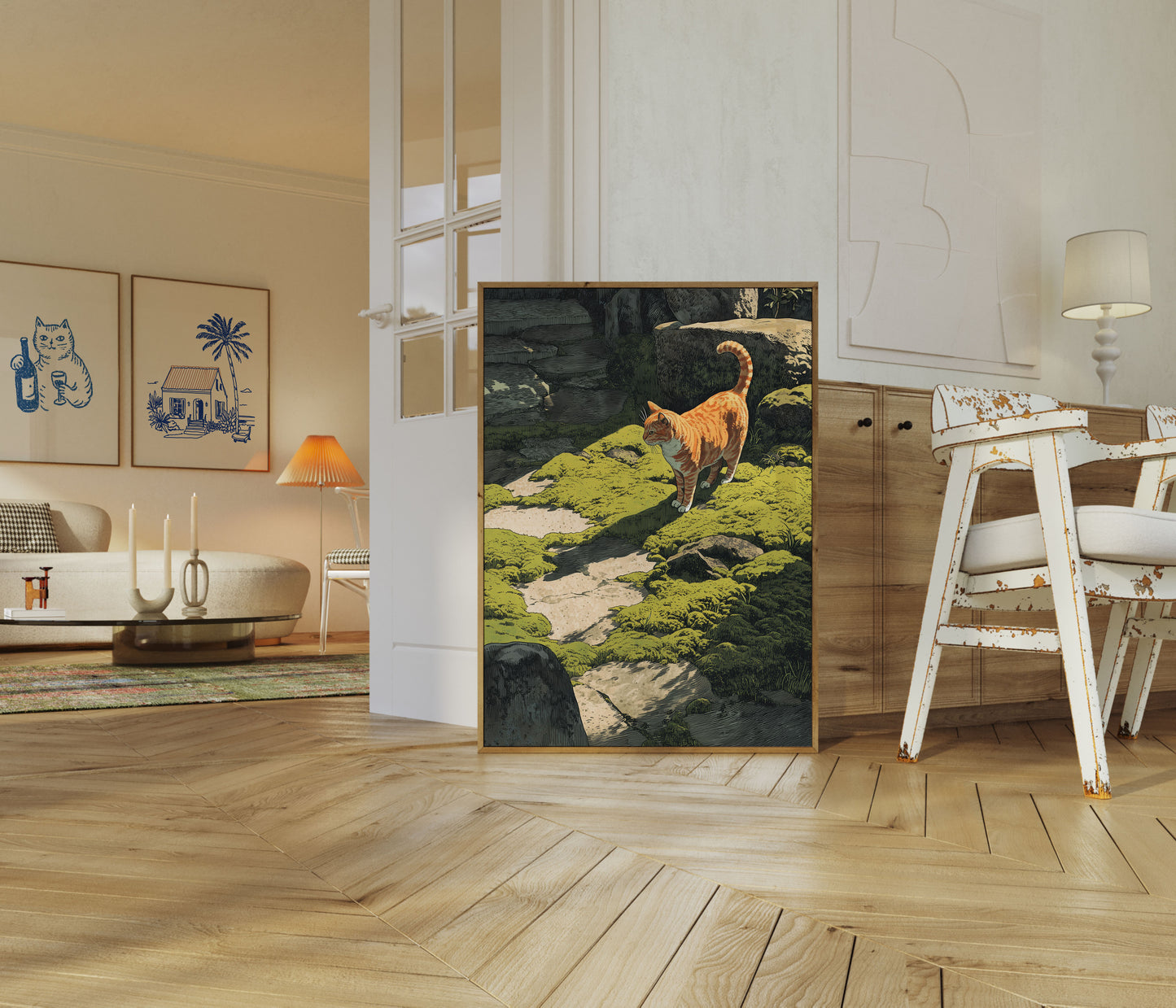 Orange Tabby Cat Forest Stream Poster