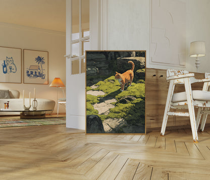 Orange Tabby Cat Forest Stream Poster