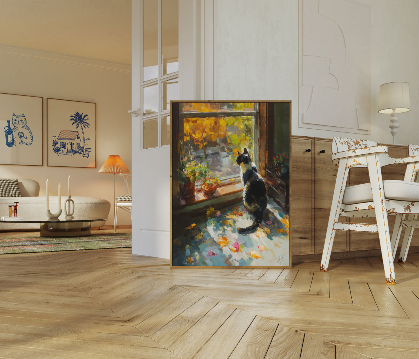 Poster Gatto Nero Finestra Autunnale