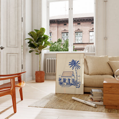 Tropical Beach Shack Line Art Poster