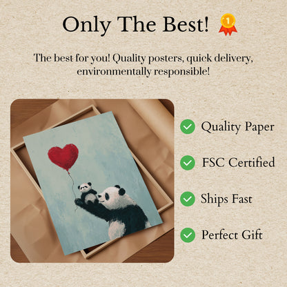 Panda Love Heart Balloon Poster