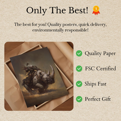 Póster de batalla del guerrero rinoceronte blindado