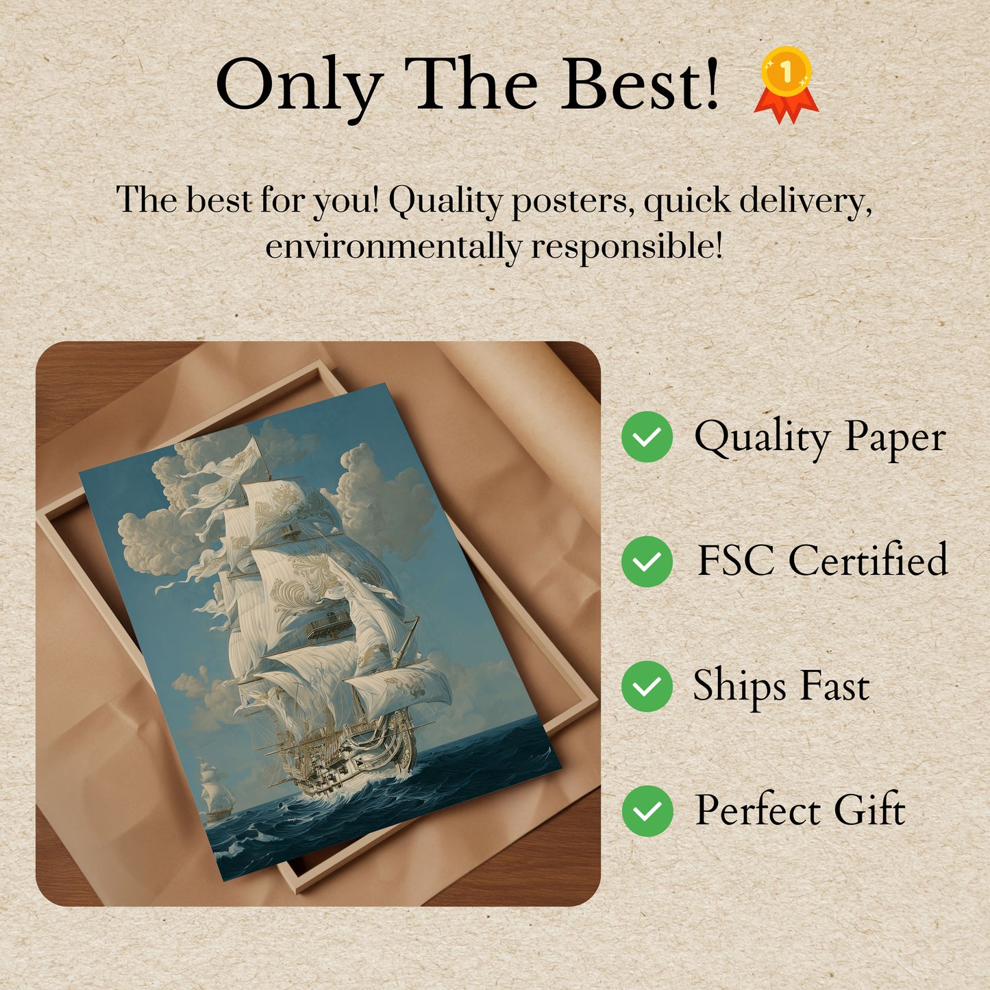 Majestic White Sailing Ship Poster