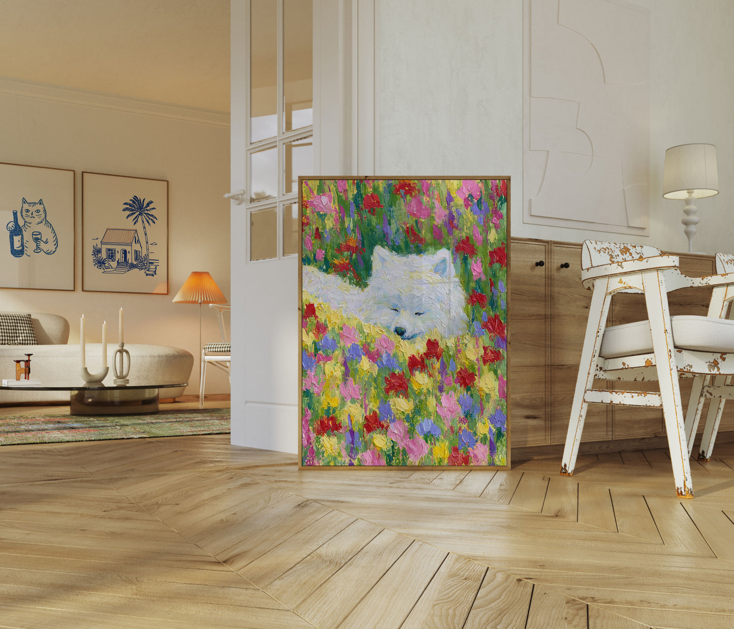 White Bear in Flower Garden Poster