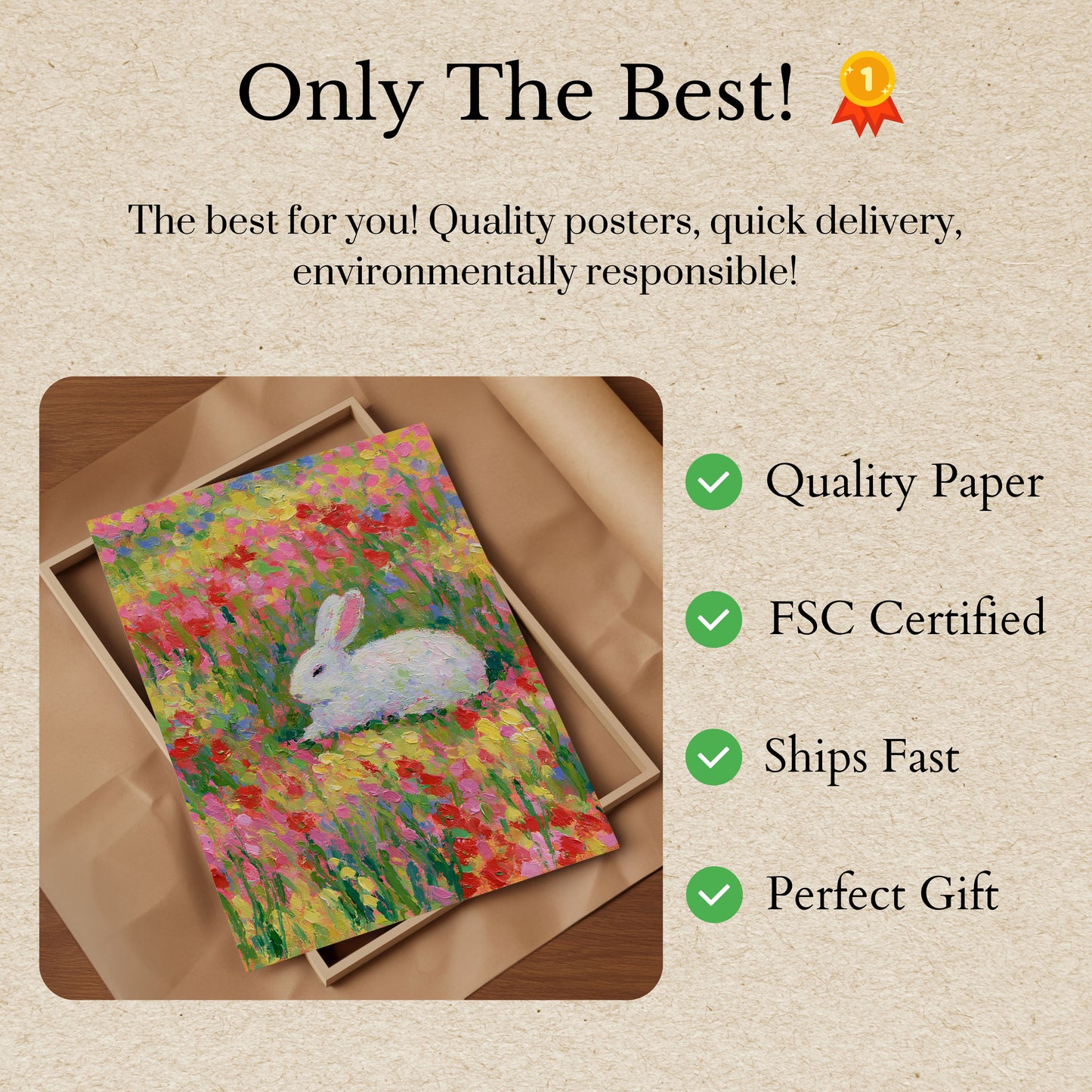 White Rabbit in Flower Field Poster