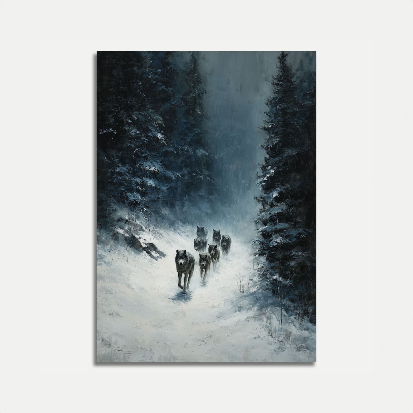 Wolf Pack in Winter Snow Poster