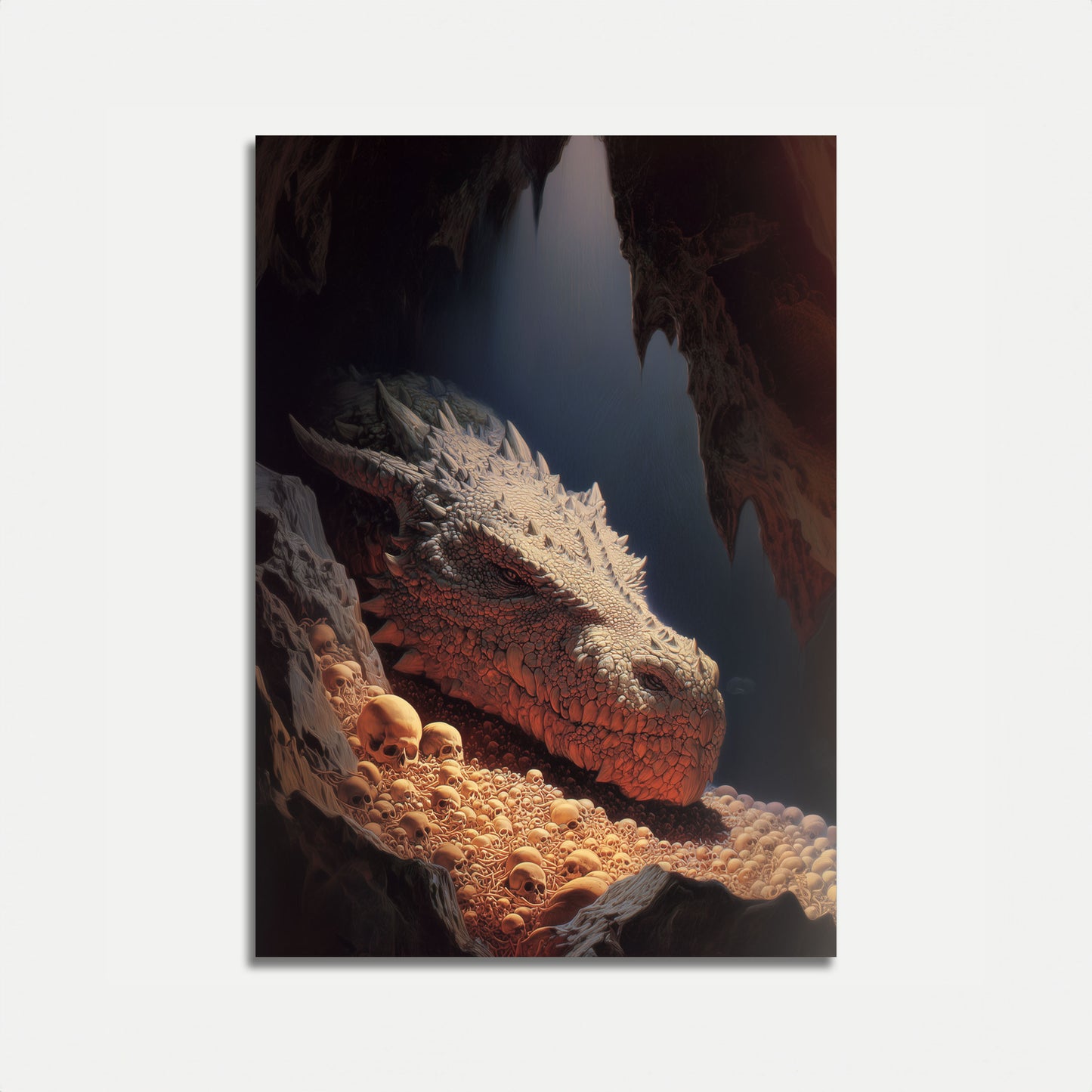 Dragon in Cave with Skulls Poster