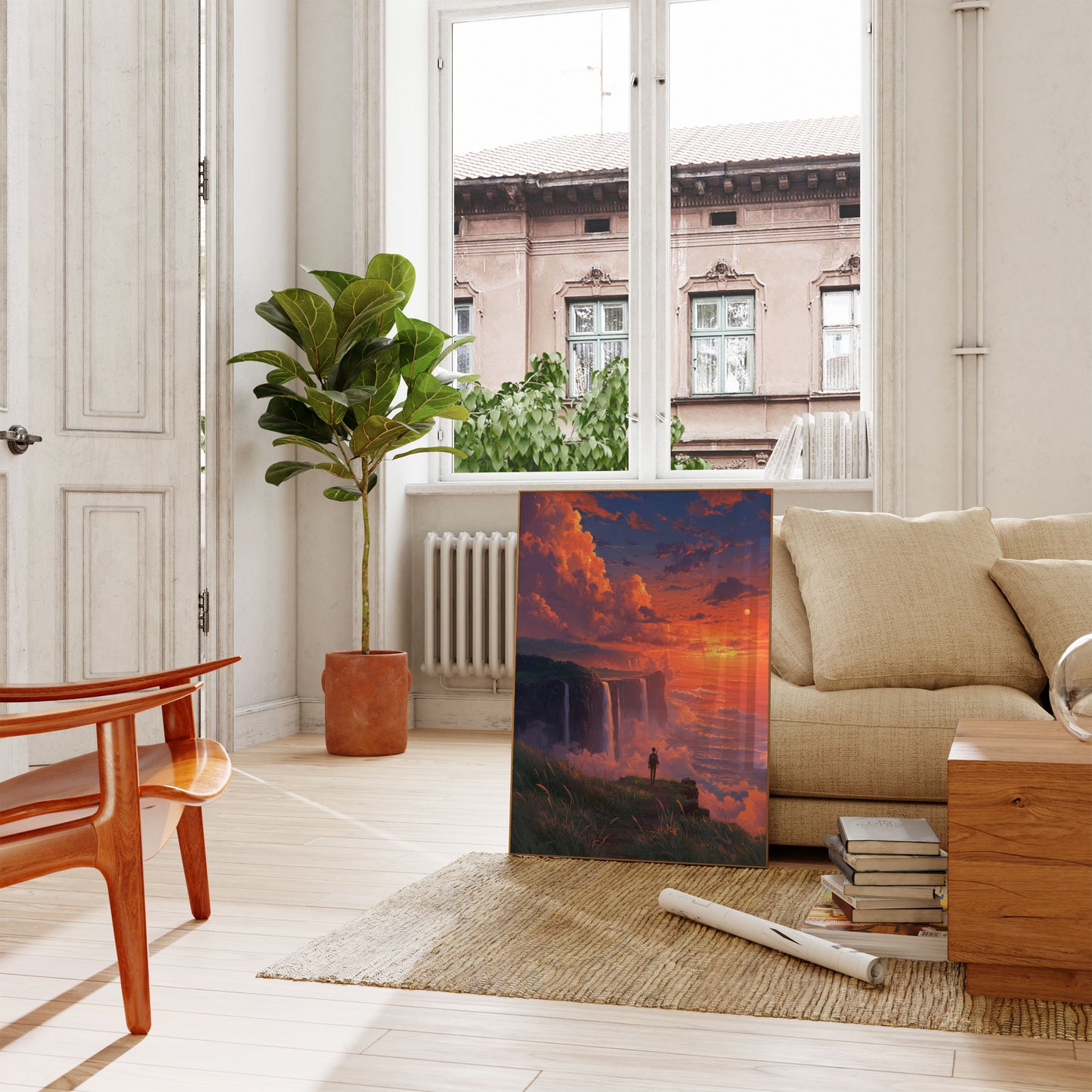 Eventyrer ved solnedgangs vannfall plakat