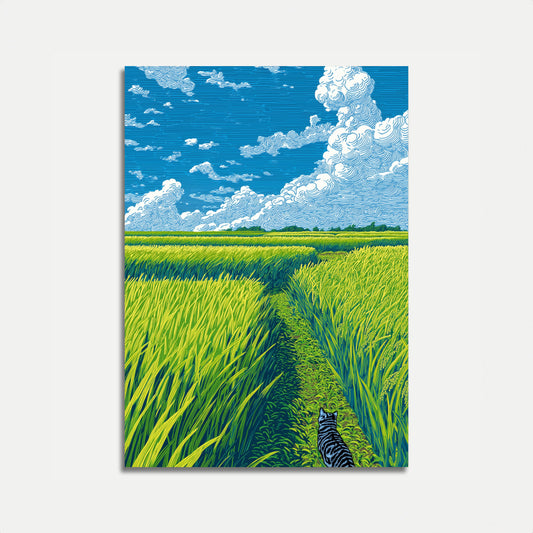 Kat die door een graanveld loopt Poster