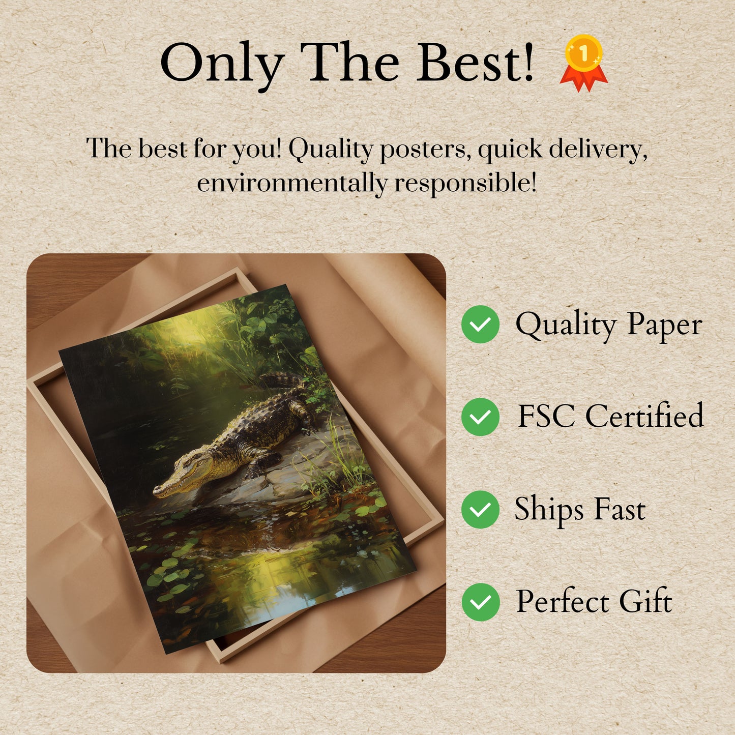 Póster de humedales de caimanes iluminados por el sol