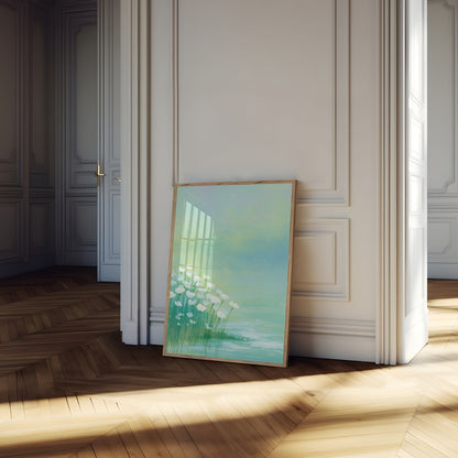 Póster Flores Blancas junto al Agua