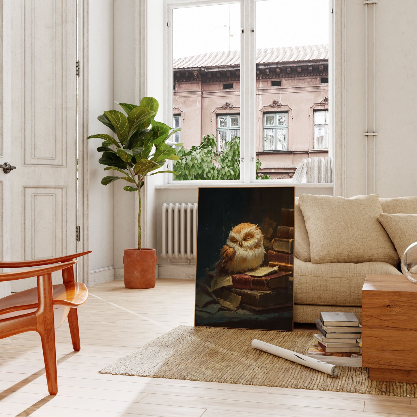 Scholarly Owl Among Books Poster