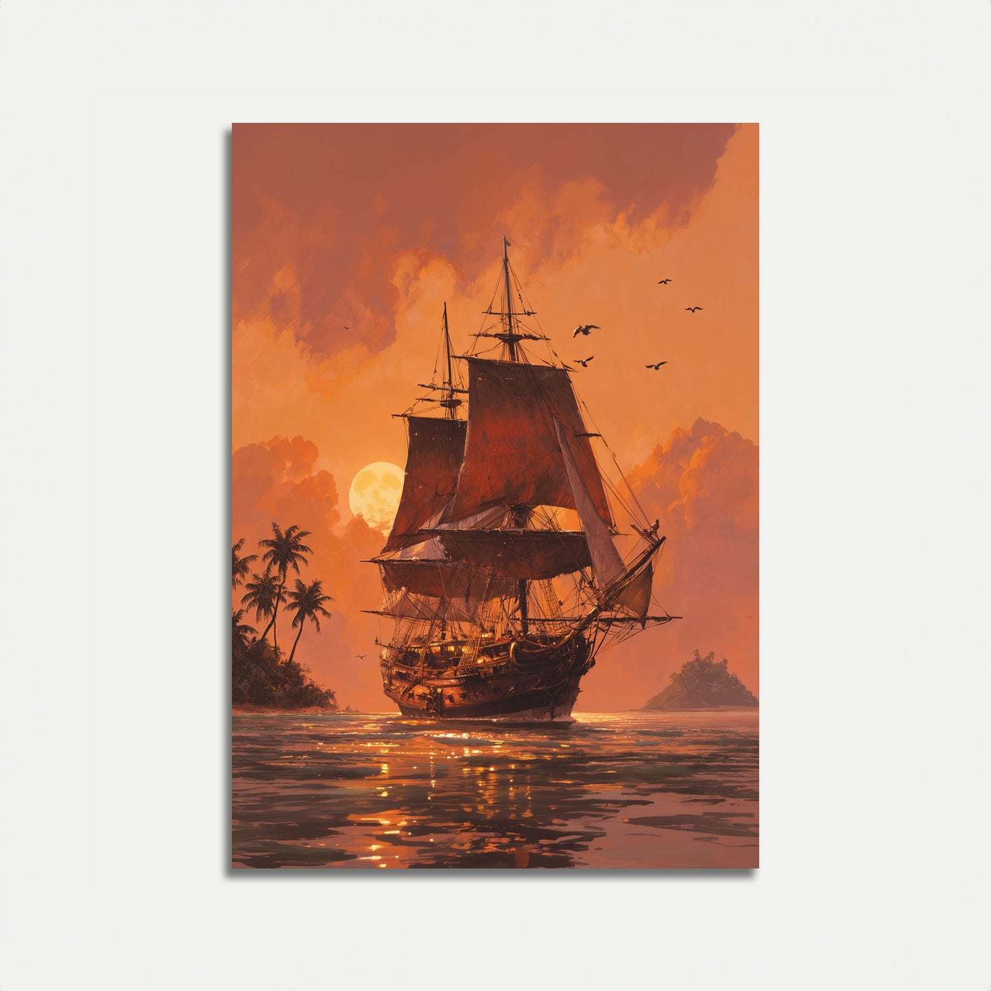 Sunset Pirate Ship Voyage Poster